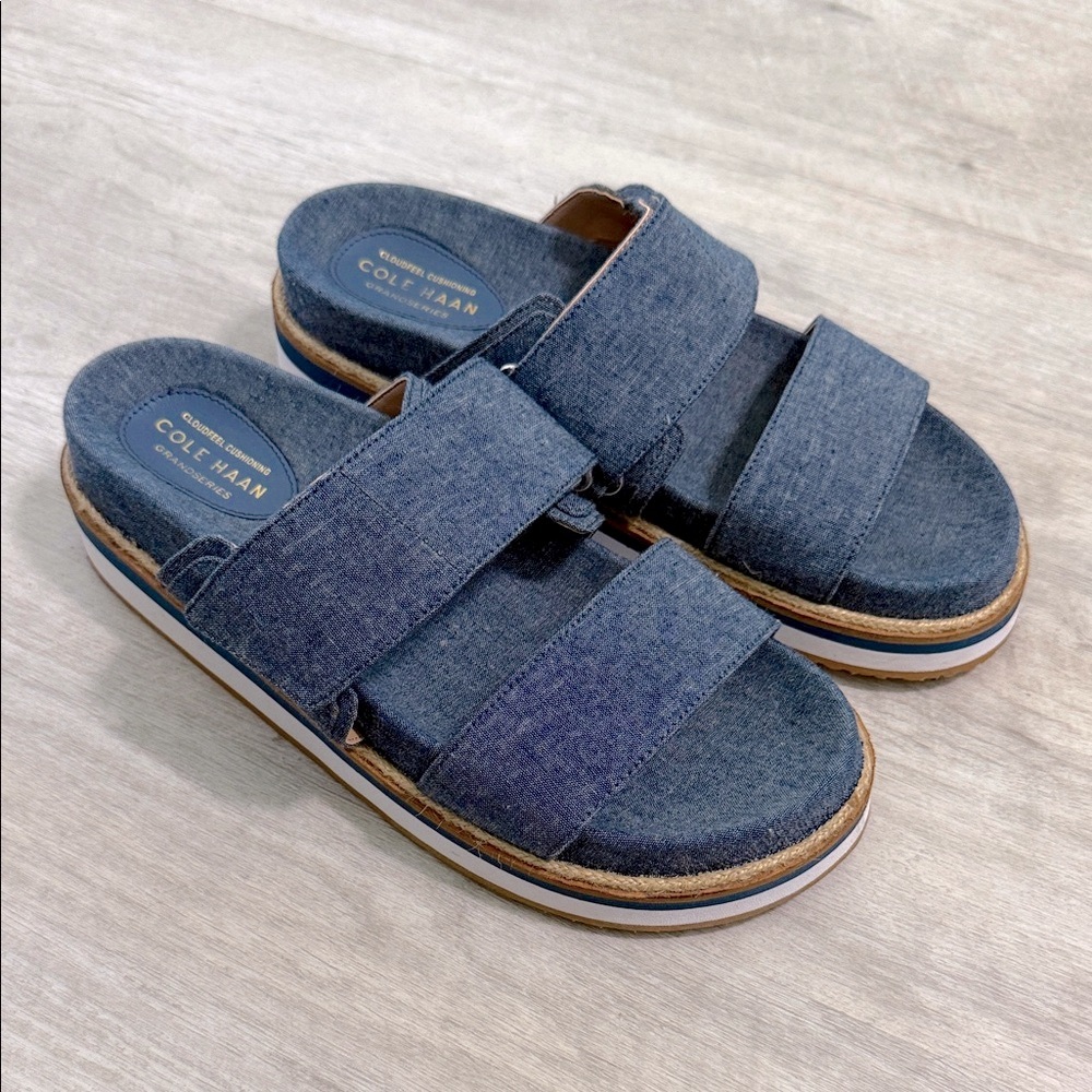 Cole Haan Navy Double Strap Slides